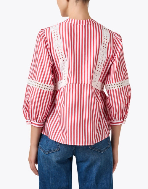 Stylish Jolie Women's Red and White Striped Cotton Blouse Top