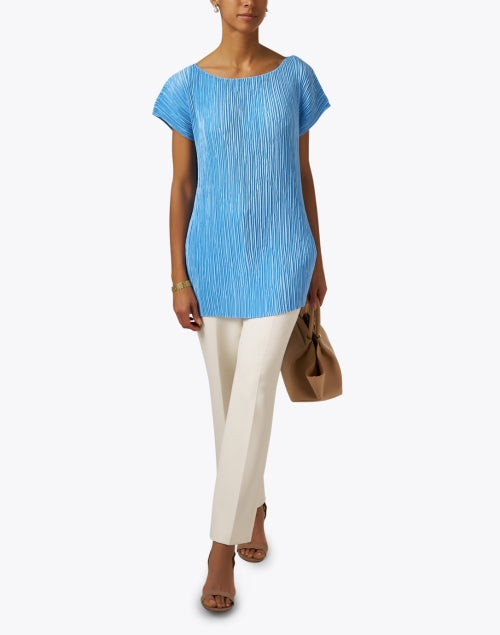 Stylish Blue Plisse Satin Women's Blouse for Various Occasions