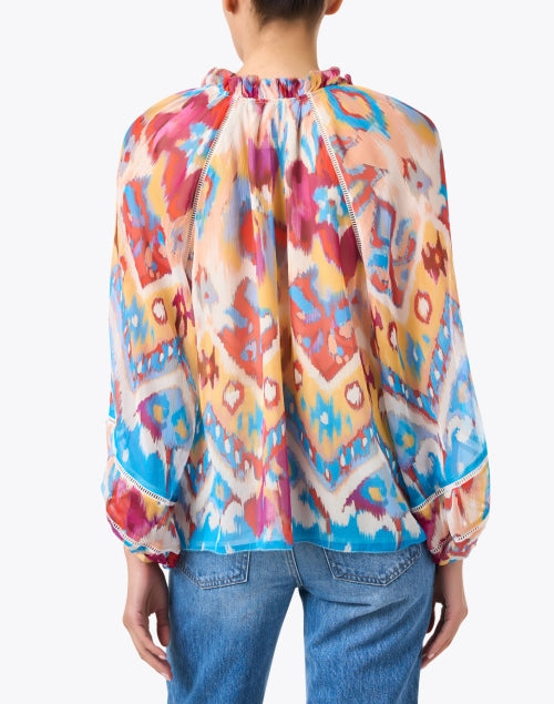 Multicolored Ikat Print Silk Women's Blouse - Luz Style