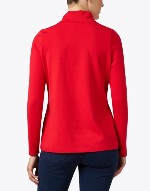 Stylish Red Pima Cotton Long Sleeve Mock Neck Women's Top