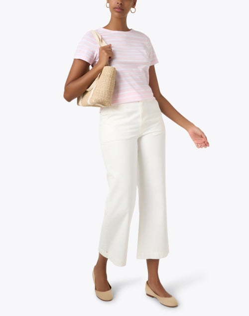 Chic French-Made Pink and White Striped Cotton Crew Neck Tee