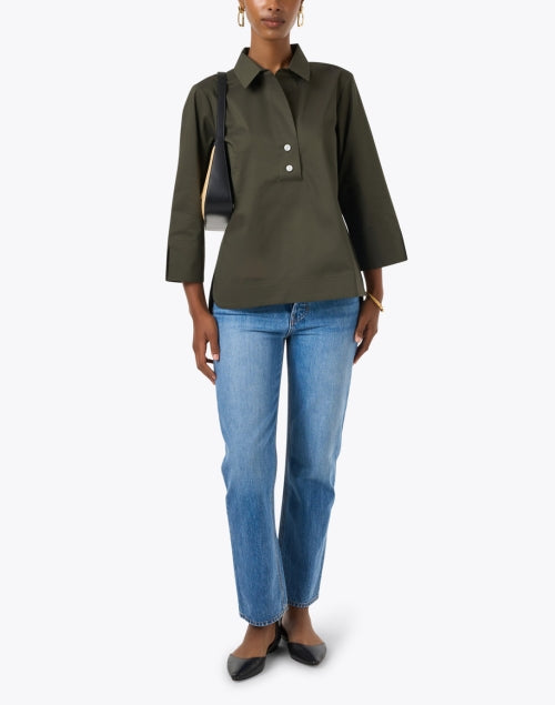 Stylish Aileen Green Cotton Henley Style Top