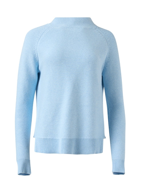 Stylish Surf Blue Cotton Sweater with Garter Stitch Design