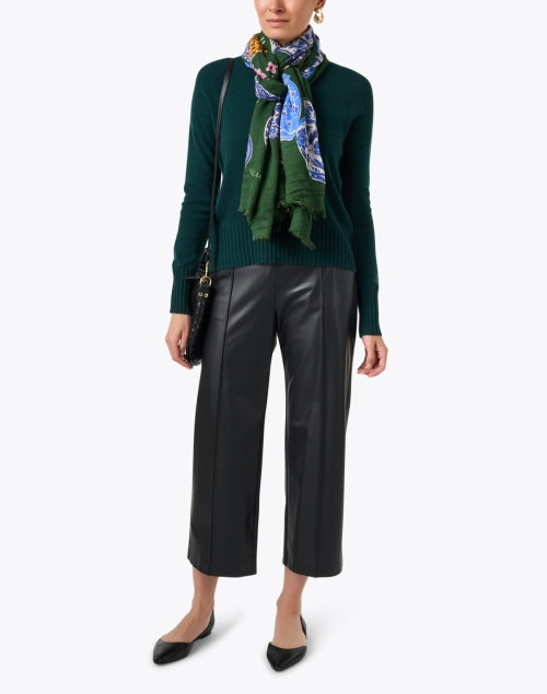 Vilagallo Lightweight Green Porcelain Print Foulard Scarf for Seasonal Styling