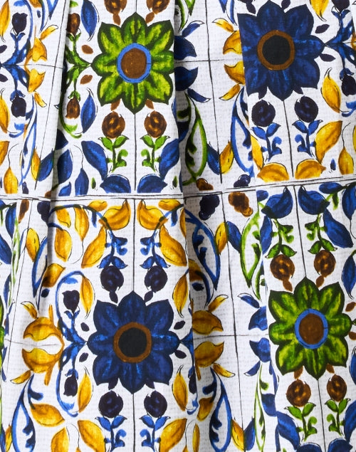 Stretch Cotton Audrey Indigo Tile Pattern Print Women's Dress