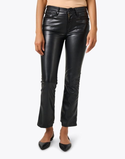 Stylish Mid - rise Black Faux Leather Straight - leg Insider Pant