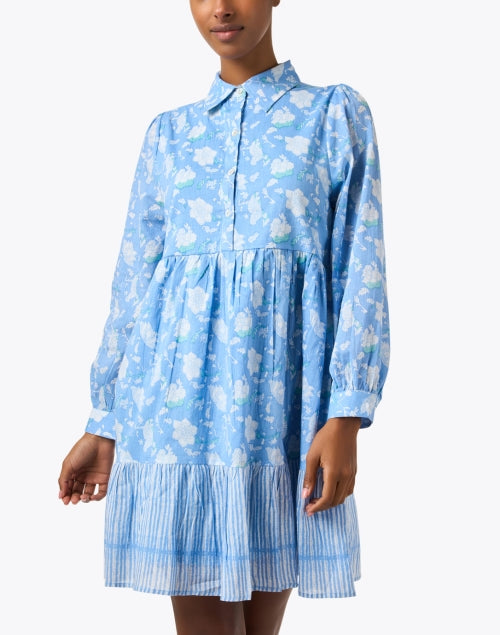 Stylish Light Blue Printed 100% Cotton Mini Dress Romy