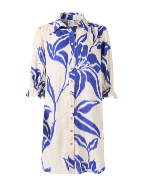 Stylish Miller Beige and Blue Batik Pattern Printed Linen Women's Dress for Warm Weather