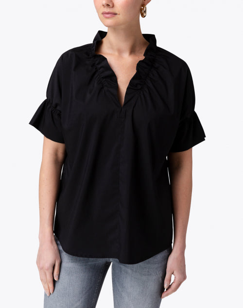 Crosby Loose-Fit Black Silky Cotton Blend Poplin Top for Workweek
