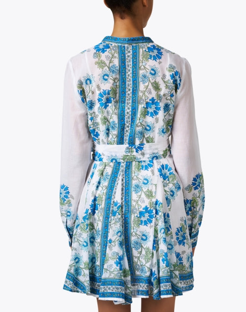 Stylish Blue and White Printed Cotton Godet Dress for Women
