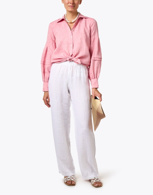 Stylish Pink Long - Sleeved Linen Button - Down Shirt for Warm Weather