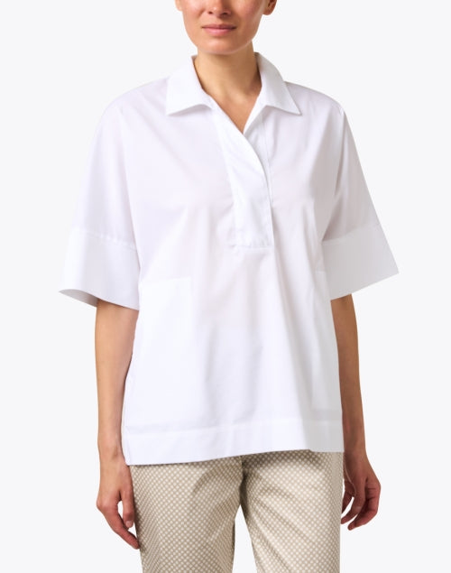 Cindy Relaxed-Fit White Stretch Cotton Henley Top