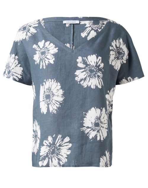 Stylish Grey Floral Patterned Linen Women's Top for Spring and Summer
