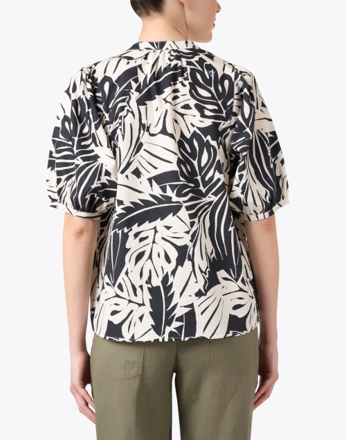 Stylish Asteria Black-and-White Palm Print Cotton Poplin Blouse