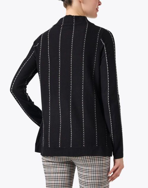 Stylish Black Knit Top with Stitched Striped Details