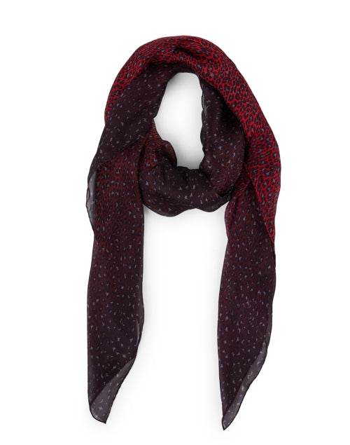 Exquisite Handwoven Red and Blue Leopard Print Silk Scarf