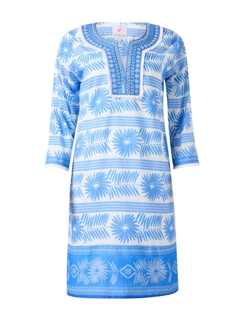 Exquisite Hand - printed Blue Motif Cotton Tunic Dress for Getaways