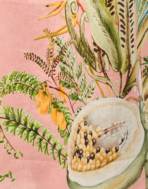 Gorgeous Pink Botanical Print 100% Linen A-Line Dress