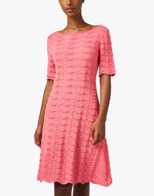 Coral Colored Textured Stretch Knit Women's Dress for Spring