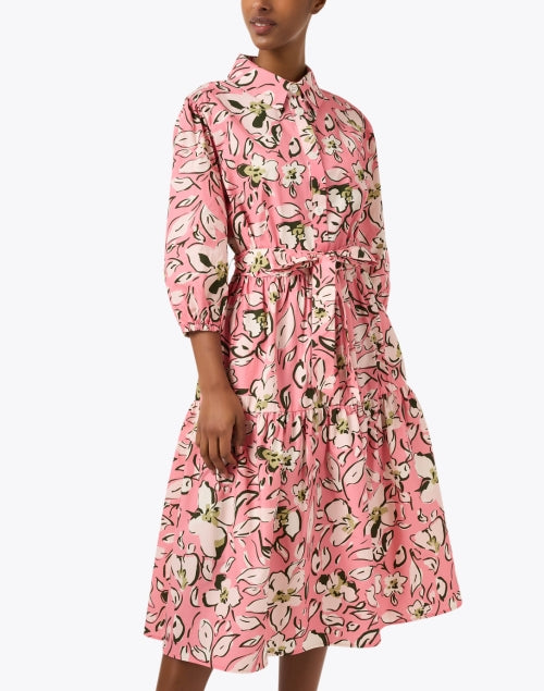 Pink Floral Printed Crisp Cotton Shirt-Style Dress by Helene Berman