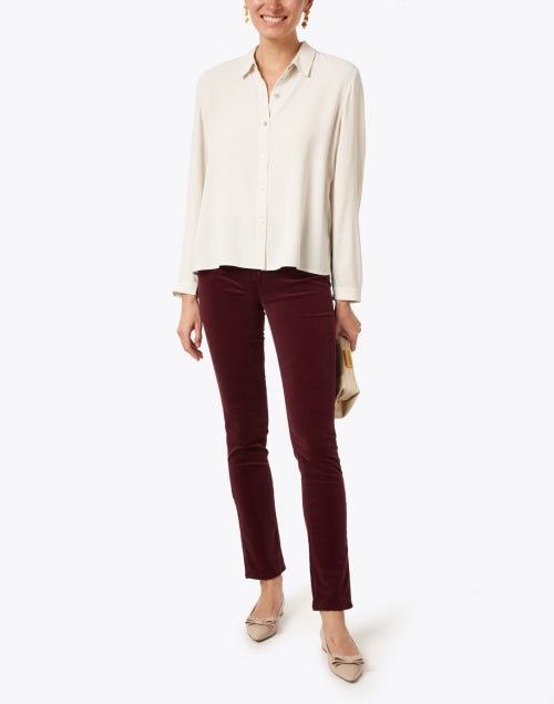 Exquisite Bone - White Silk Georgette Crepe Button - Down Top
