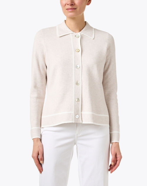Stylish Beige and White Lightweight Stretch Knit Cardigan - Style Jacket