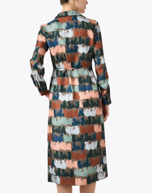 Multicolored Print Silk Midi Shirt Dress