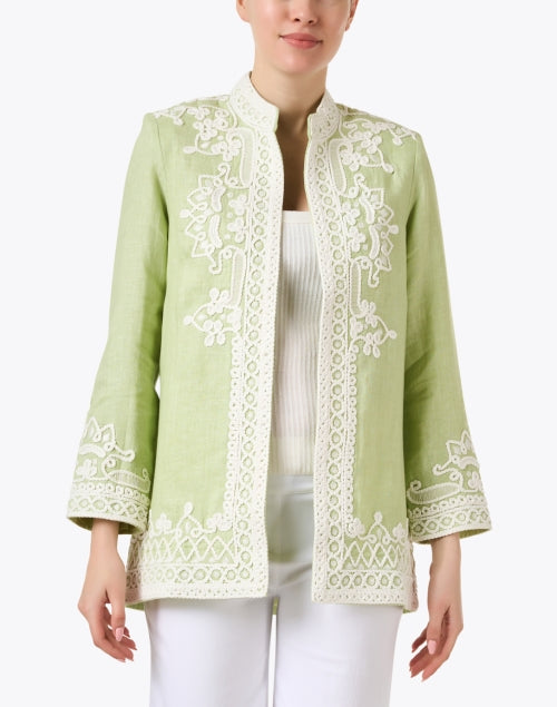 Exquisite Hand - Embroidered Green Linen Ceci Jacket for Women's Fashion