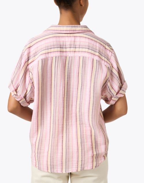 Pink and Striped Cotton Collared Seaside Casual Top by Xirena