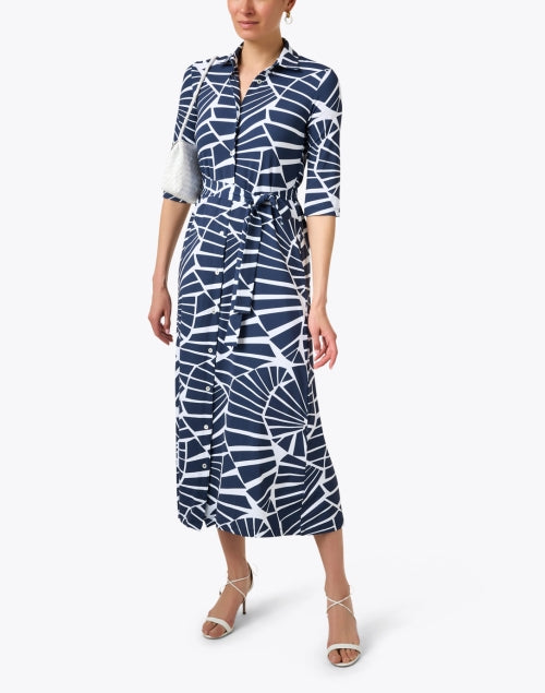 Navy and White Abstract Printed Women's Shirt Dress for a Flattering Look