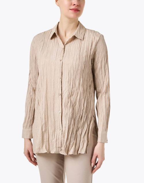 Elegant Beige Women's Silk Blouse Top