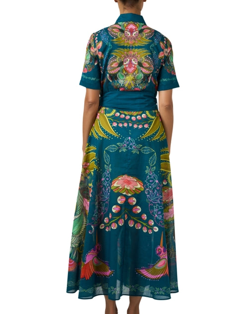 New Season Blue Cotton Shirt Dress with Multi Paisley Print