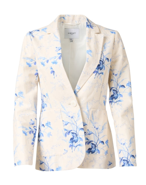LK Bennett Fleur Women's Breathable Linen Jacket with Sweet Blue and White Print