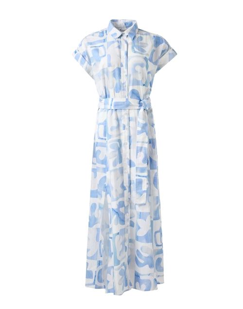 Stylish Chantal Cotton Dress with White and Sky - Blue Print