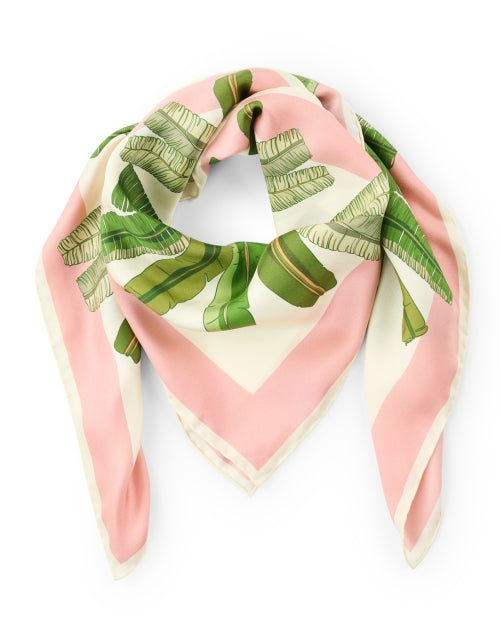 Fashionable Pink and Green Tropical Banana Patterned Silk Scarf for Daily Wear