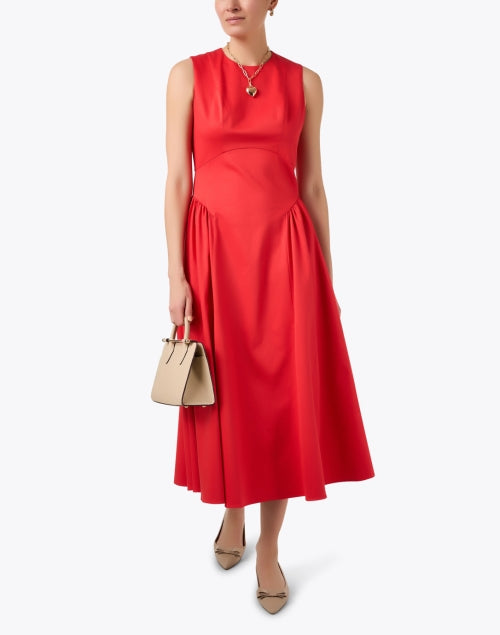 Stylish Red Cotton Poplin Grayson Fit-and-Flare Dress