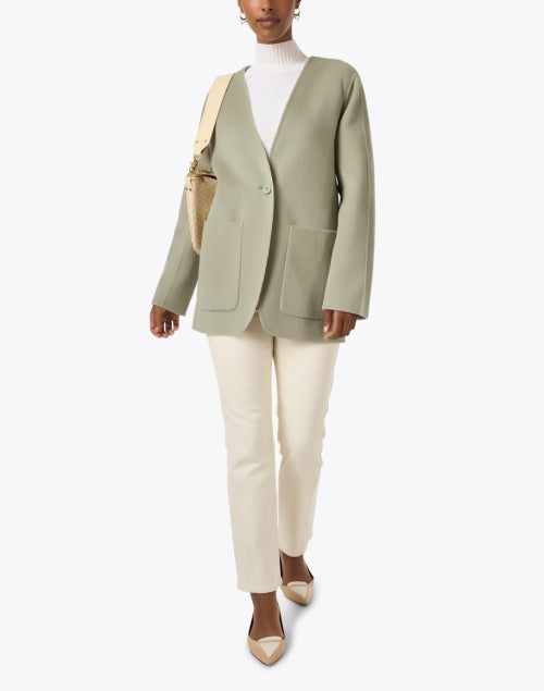 Stylish 100% Wool Reversible Sage Green & Grey Jacket for Fall