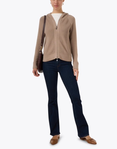 Tan-colored Cotton Zip-up Hooded Casual Jacket for Relaxed Wear