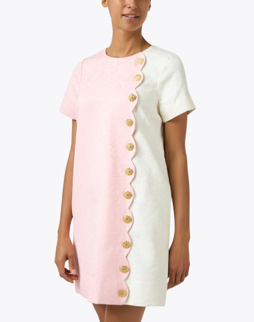 Etta Luxury Cotton Jacquard Dress in Pink and Ivory Shades