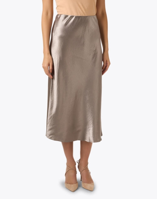 Alessio Stylish Brown Turtledove Midi Satin Skirt