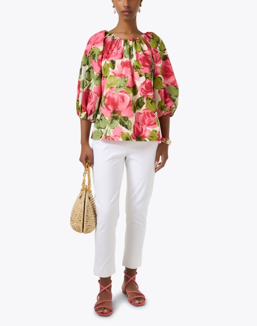 Stylish Floral-Printed Elastic-Neck Cotton Top by Frances Valentine