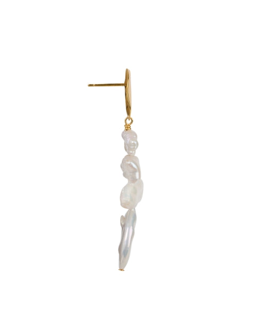 Exquisite Luminous Freshwater Pearl and Textured Gold - Plated Brass Drop Earrings