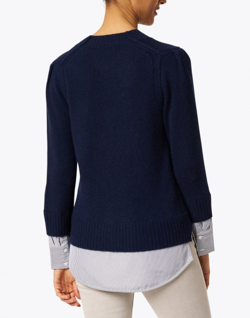 Eton Men's Navy Blue Wool and Cashmere Blend Sweater with Blue Striped Cotton - Poplin Underlayer