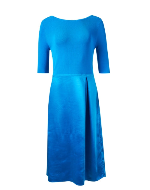 Stylish Blue Knit and Satin Women's Dress for Transitional Seasons