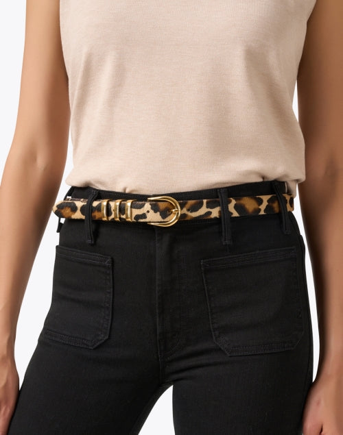 Kad Fashionable Leopard Print Leather Belt with Gold Hardware