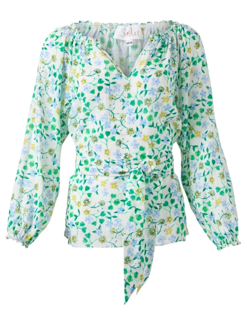 Gorgeous Raquel Linen Top with Green Floral Print