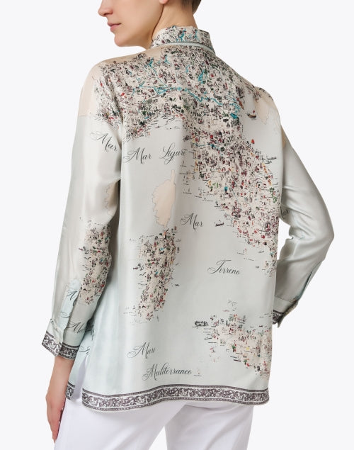 Italian Map Pattern Printed 100% Silk Men's and Women's Shirt