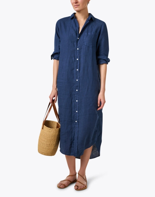 Navy Blue Linen Casual Shirt Dress for Rory Style