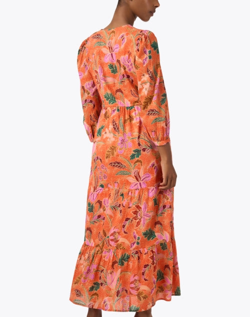 Banjanan's Feminine Orange Artistic Print Balloon Sleeve Maxi Dress