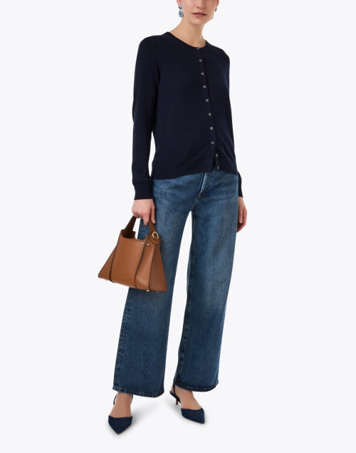 Stylish Navy Cotton - Blend Classic Cardigan for Modern Wardrobe